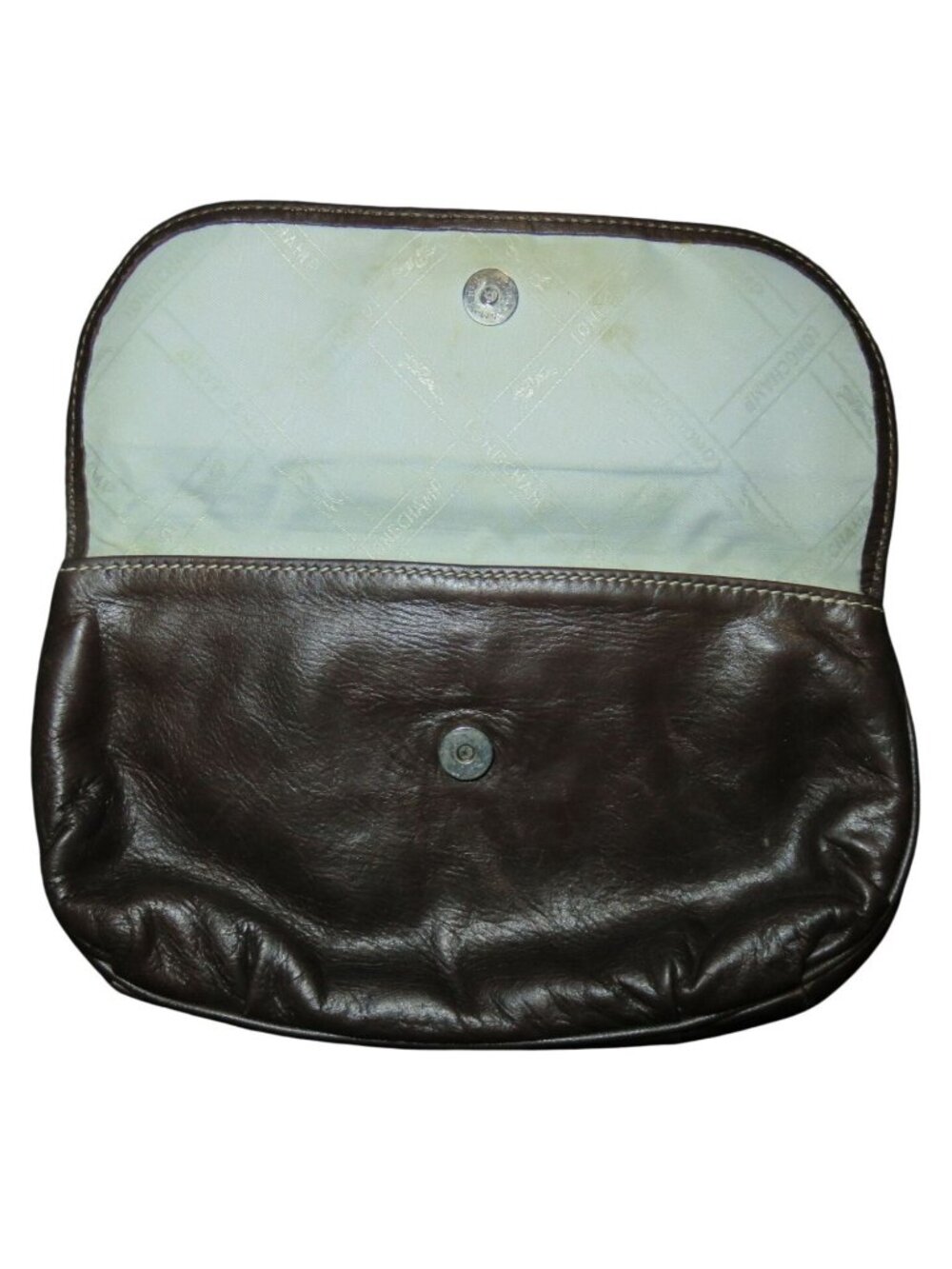 Longchamp Vintage Brown Italian Leather Luxury Snap Closure Flap Clutch Pouch - Picture 3 of 9